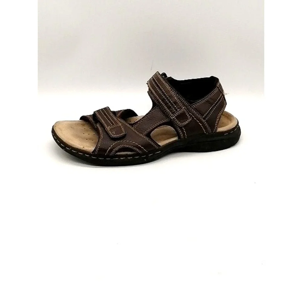 Chaps Sandals Mens Fairfax Briar Brown 9 Leather Sport Shoes Hook Loop 96-23199